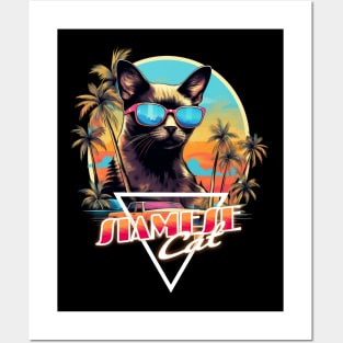 Retro Wave Siamese Cat Miami Shirt Posters and Art
